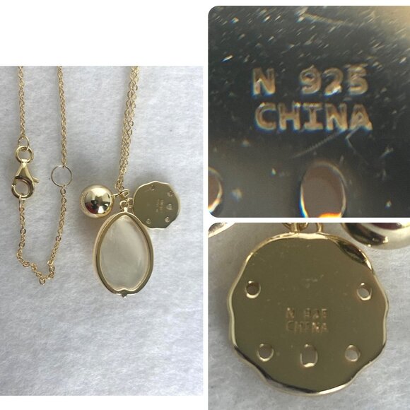 Gold Vermeil Sterling Silver 925 Pearl Gemstone Sanddollar Pendant Necklace 18" - Picture 9 of 16